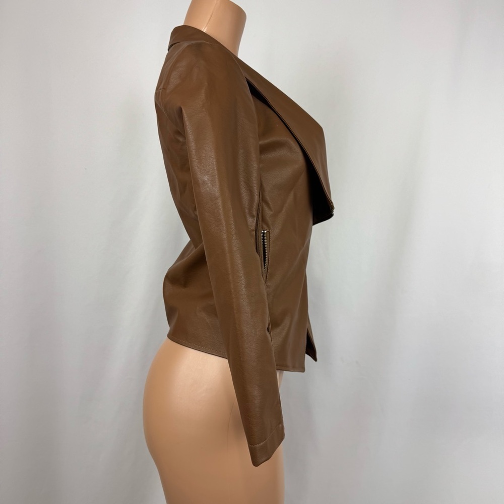 BB Dakota By Steve Madden Brown Gabrielle Asymmetrical Faux Leather Jacket XXS - Picture 4 of 12